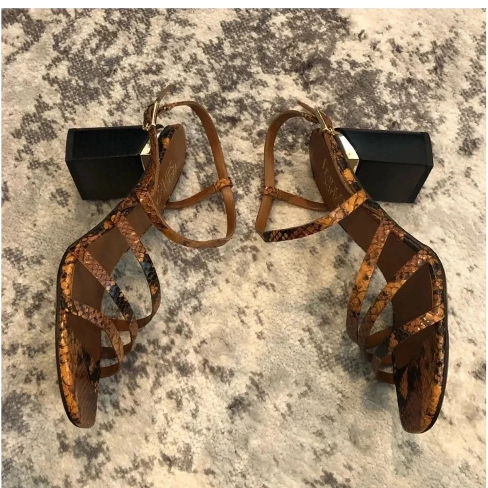 New FRANCO SARTO QITARA STRAPPY BLOCK HEEL sandal shoe brown snake print leather - Picture 6 of 14
